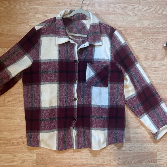 Stylish Burgundy and Cream Plaid Shirt Button Up Heavy Weight Size 3XL‎ - Picture 1 of 6